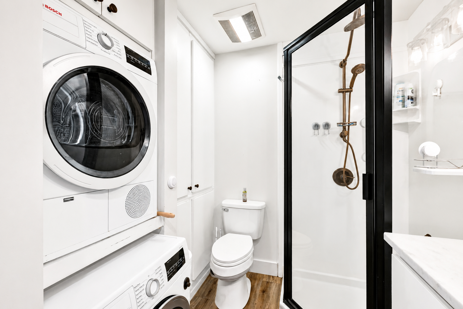 Bathroom inside Lot 2A coach house at Terry Cove Motor Coach Resort